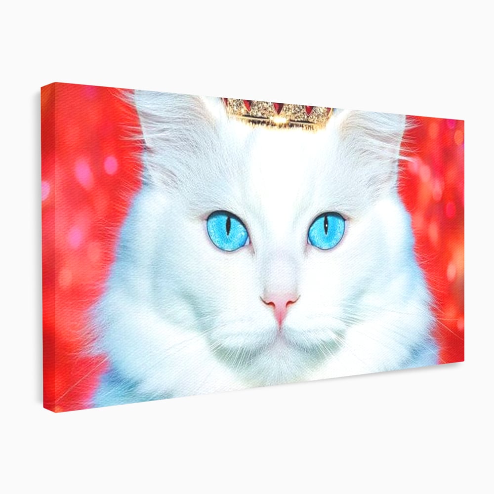 Tablou canvas cu tablou canvas cu pisica alba regala, fara rama, pe sasiu de lemn